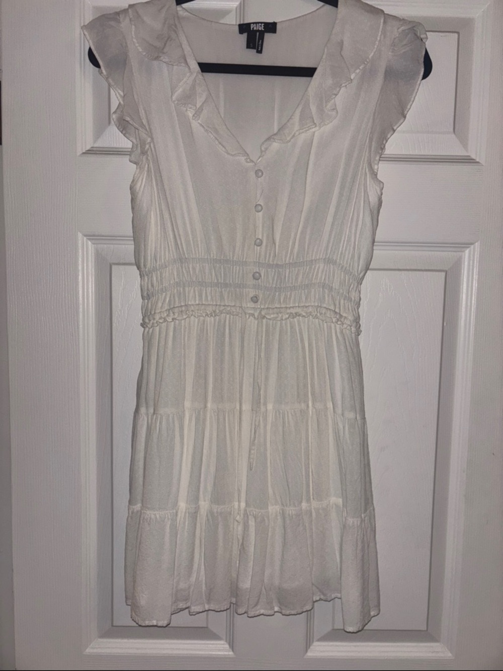 PAIGE Ivory Ruffle-Trim Button Front Mini Dress